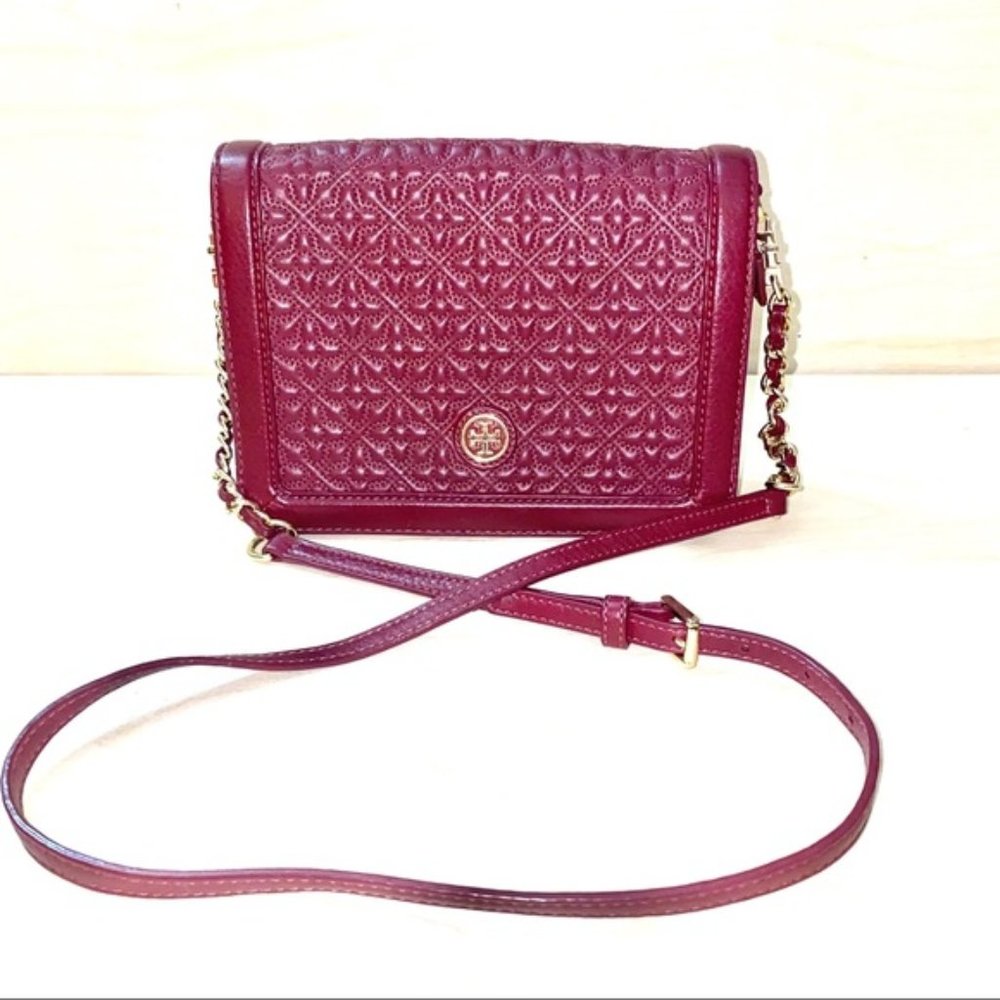 TORY BURCH BURGUNDY WINE MINI SATCHEL SLING BAG